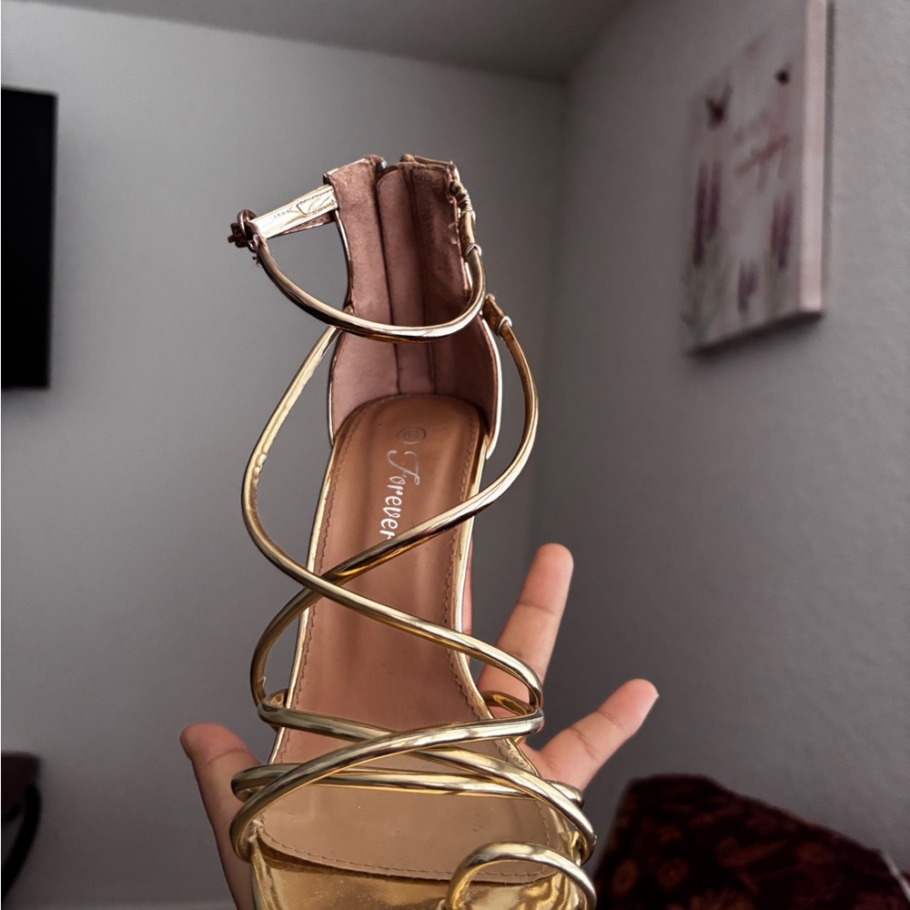 Forever 21 Metallic Gold Strappy Heels